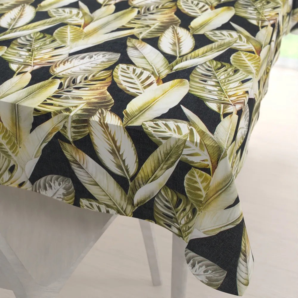 Biante Zamatový obdĺžnikový obrus Tamara TMR-010 Zlaté tropické listy na zelenom 140x220 cm
