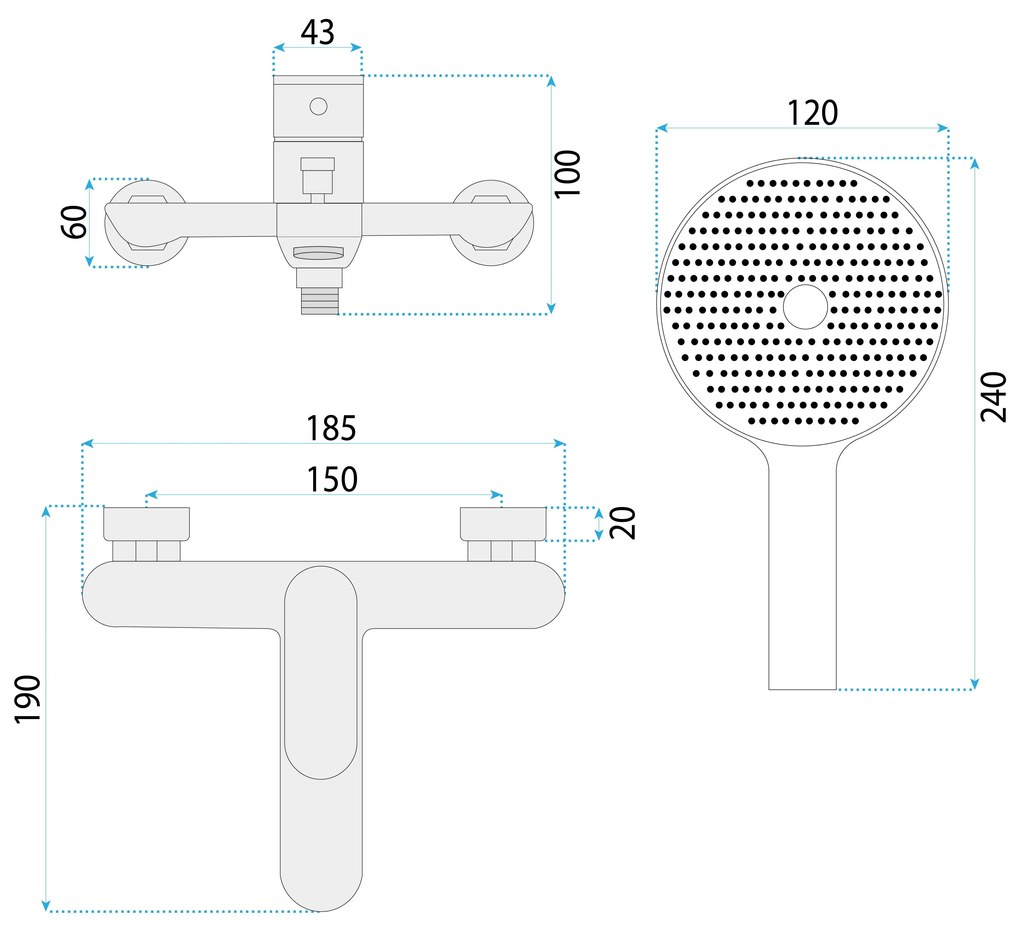 Rea Drop, vaňová batéria s ručnou sprchovou súpravou, 150 mm, zlatá matná, REA-B6399
