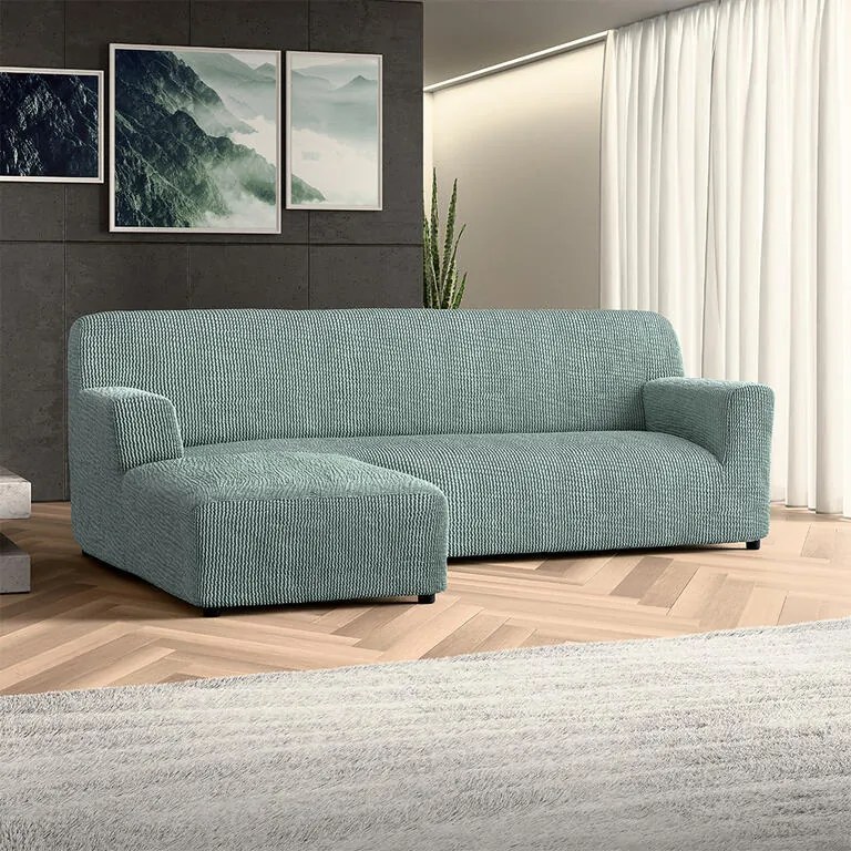 Bielastické poťahy COSTINA mätová sedačka s otomanom vľavo (š. 170 - 300 cm)