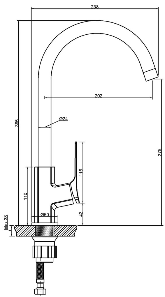 Invena Neri, vysoká drezová batéria h-385, medená matná, INV-BZ-P1-014-L