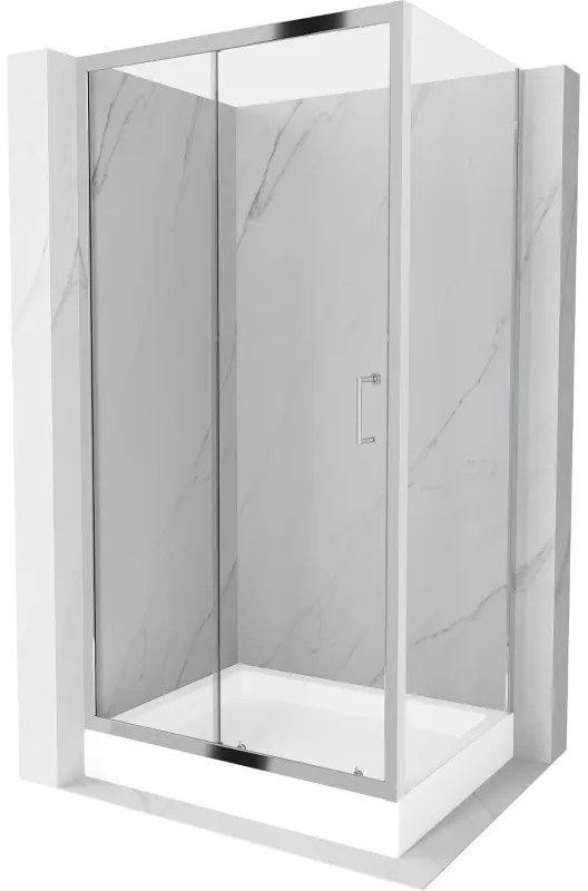 Mexen Apia, sprchový kút s posuvnými dverami 120 (dvere) x 90 (stena) cm, 6mm číre sklo, chrómový profil + biela sprchová vanička RIO, 840-120-090-01-00-4510