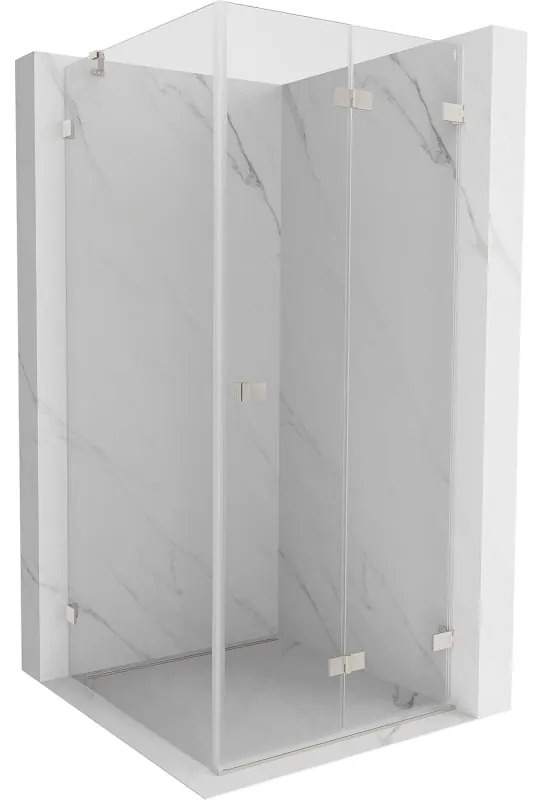 Mexen Lunar-F, 1-krídlový sprchový kút so skladacími dverami, pravý, 90 x 90 cm, 8mm číre sklo, brúsená oceľ profil, 836-090-090-97-00-P