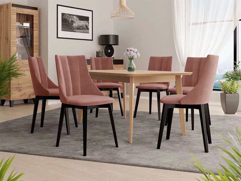 Rozkladací stôl Botiler 140x80 so 6 stoličkami ST97 07, Farby: čierny, Potah: Magic Velvet 2216