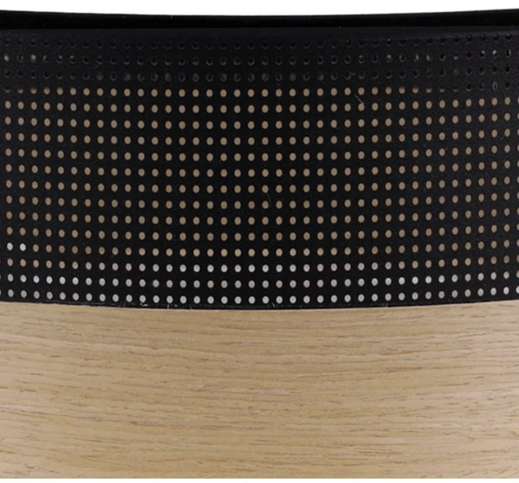 Stropné svietidlo Wood, 1x dýha zlatý dub/čierne PVC tienidlo, (biele plexisklo), (fi 40cm)