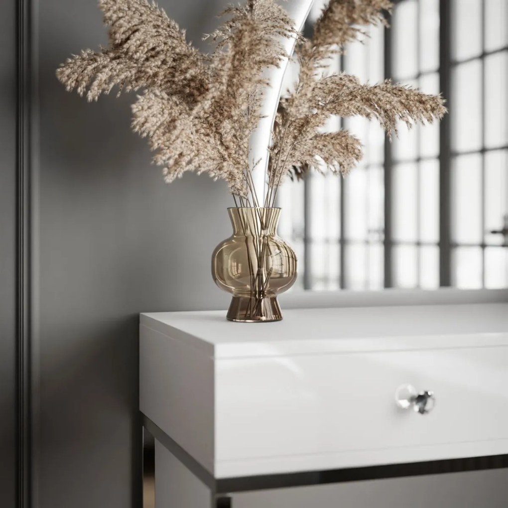 TOALETNÝ STOLÍK EMELINE BIELY LESK + CHRÓM LED ZRKADLO ĽAVÉ