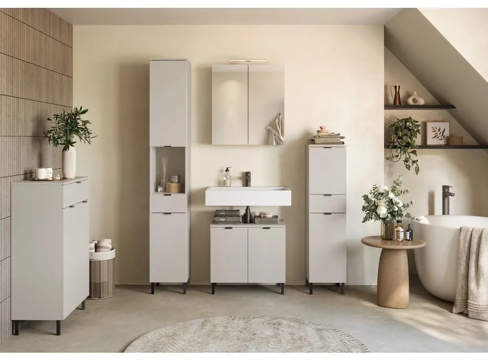 Krémová vysoká kúpeľňová skrinka 60x97 cm Arcena – Germania