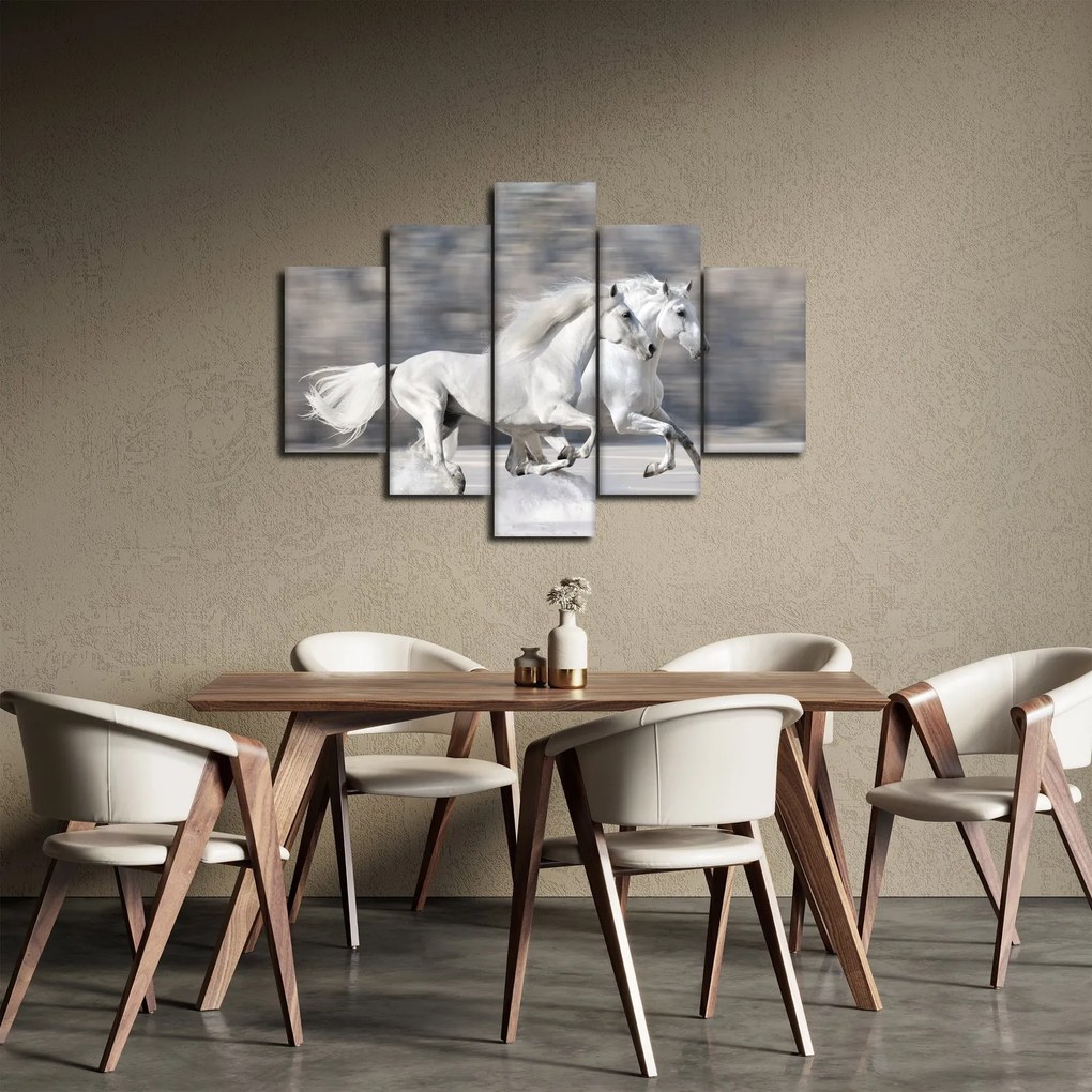 Obraz - Biele kone v zime (150x105 cm)