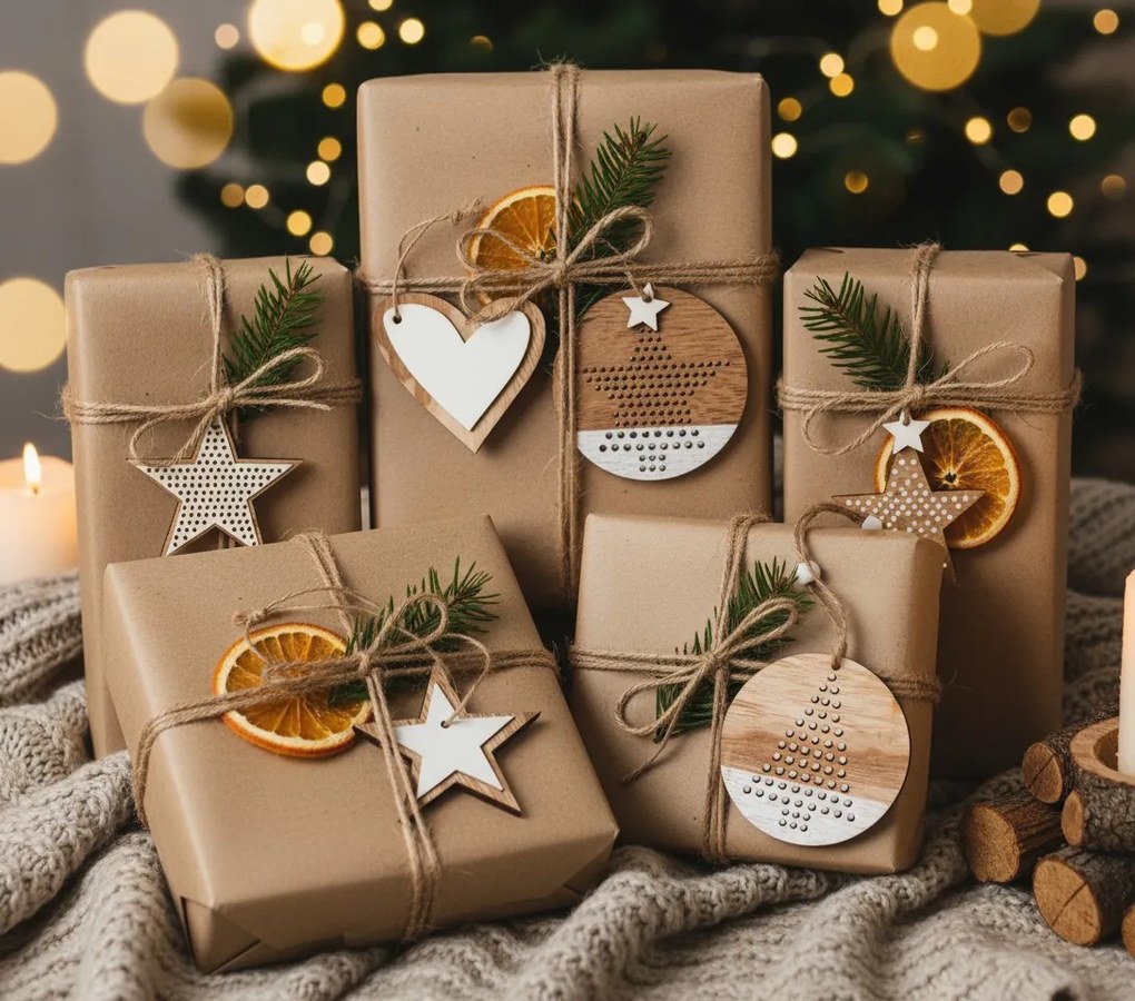 Vianočné závesné dekorácie SCANDI 8 ks mix druhov prírodný