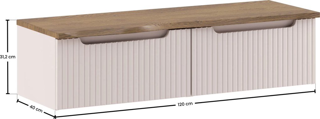 Comad Kúpeľňová skrinka pod doskové umývadlo set Nova Cashmere 120 kašmír/dub cassela