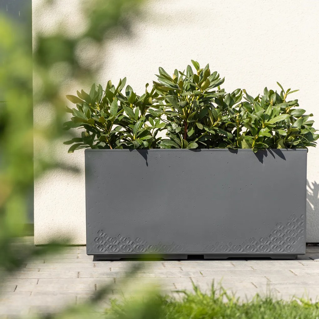 PLASTOVÝ KVETINÁČ NA KOLIESKACH BETONIQUE 39X39X78 CM IMITÁCIA BETÓNU SIVÁ