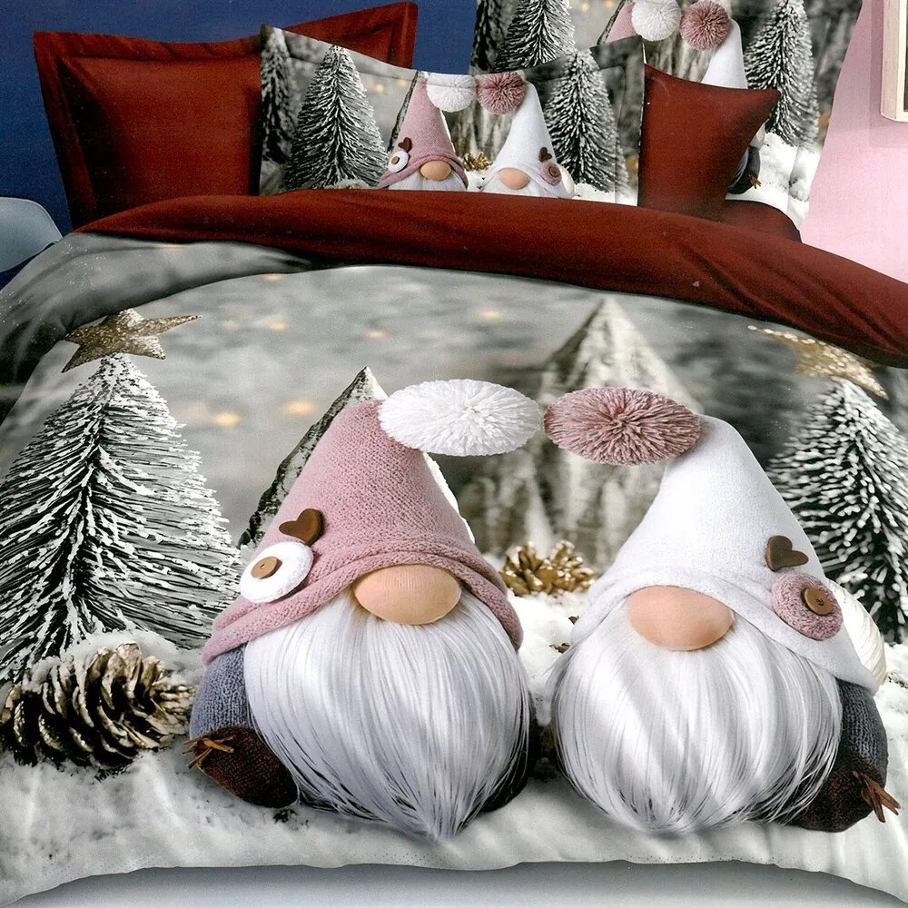 Francúzske obliečky Homa KIRIMAS grey GNOMS 6-dielna sada 200x220 cm