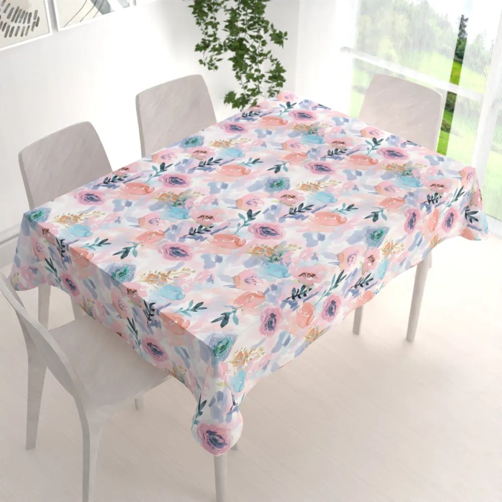 Biante Zamatový obdĺžnikový obrus Tamara TMR-030 Ružovo-modré akvarelové kvety 80x120 cm