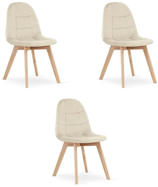 Set troch jedálenských stoličiek BORA zamatové béžové (3ks)