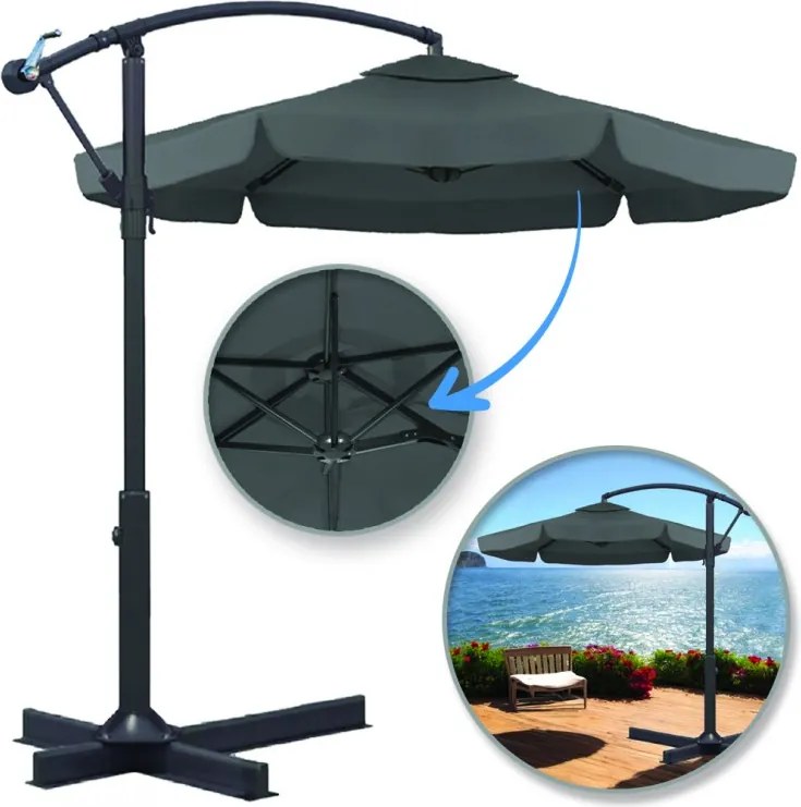 Záhradný skladací slnečník ARCADIA 300 cm, sivý
