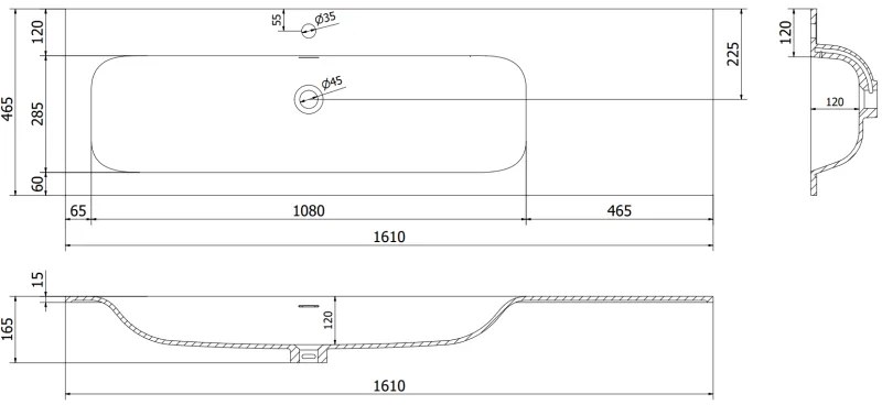 Mexen Rivel, kúpeľňová skrinka 160 cm s umývadlom Vela vľavo, 2S, 1D, drážkovaná, sivá matná/biela matná - 91A23-16047-3-BBFFF62-W23L01