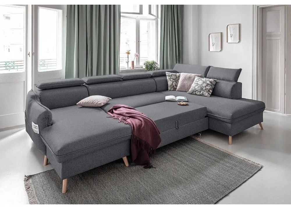 Tmavosivá rozkladacia rohová pohovka (pravý roh) Sweet Harmony – Miuform