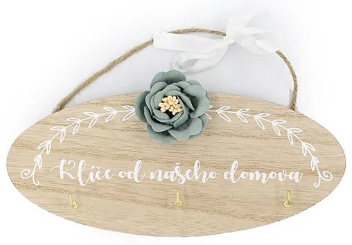 Nekupto Dřevěná cedulka s háčky na klíče