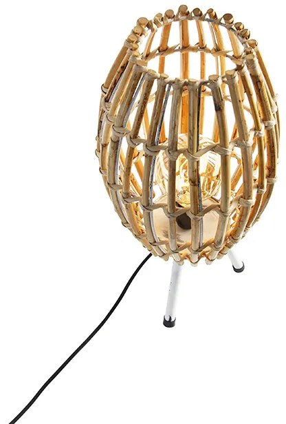 Rustikálna stolná lampa trojnožka bambus s bielou - Canna Capsule