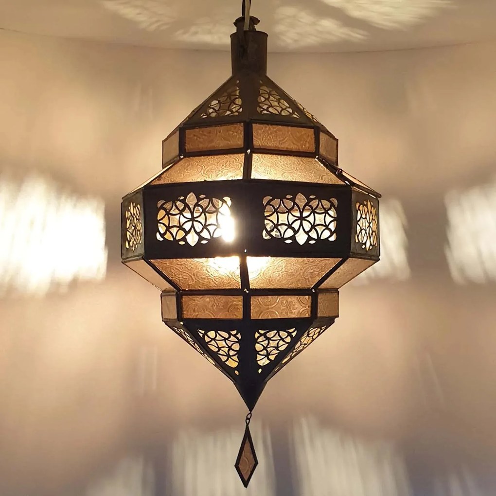 Orientálna závesná lampa Maha Amber