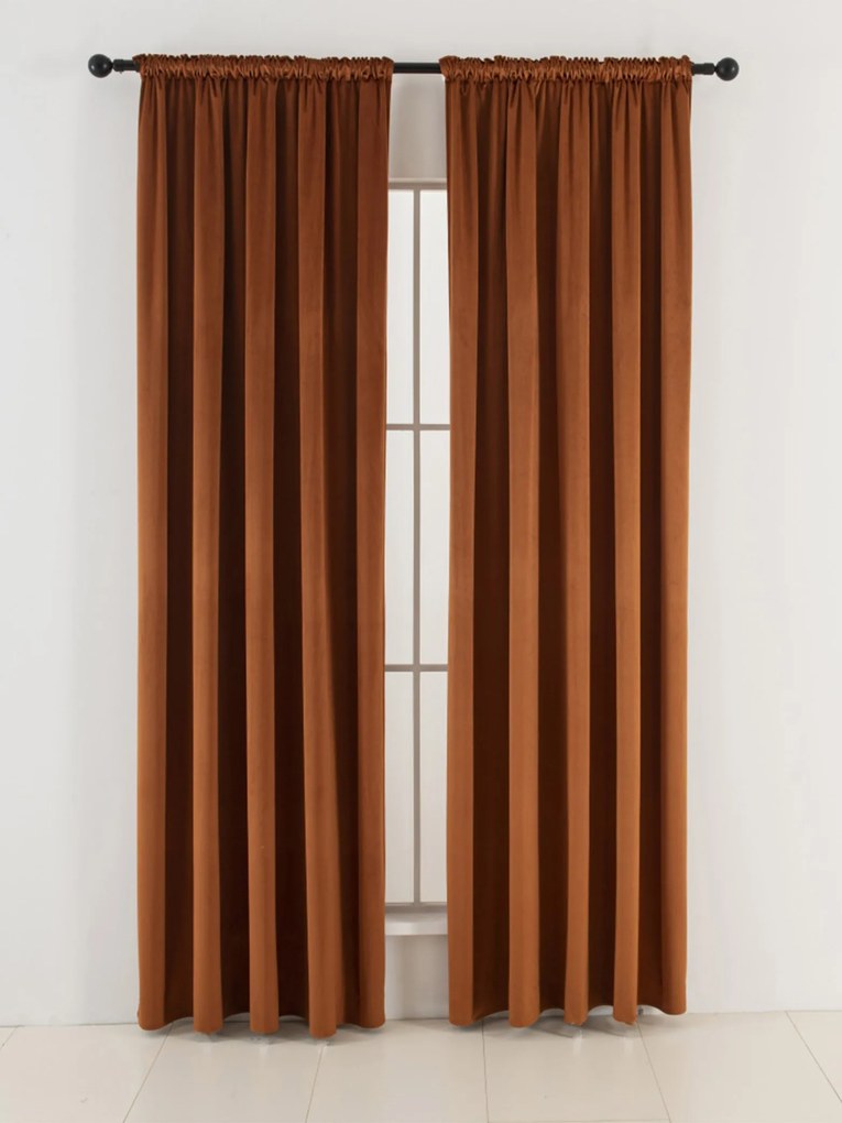 Zamatové zatemňovacie závesy Cesar terakota - 140 x 250 cm (2ks) - riasiaca stuha