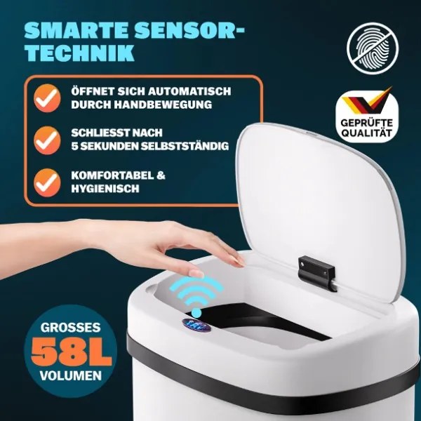 Bezdotykový Jumbo koš 58l biela USB kábel zadarmo