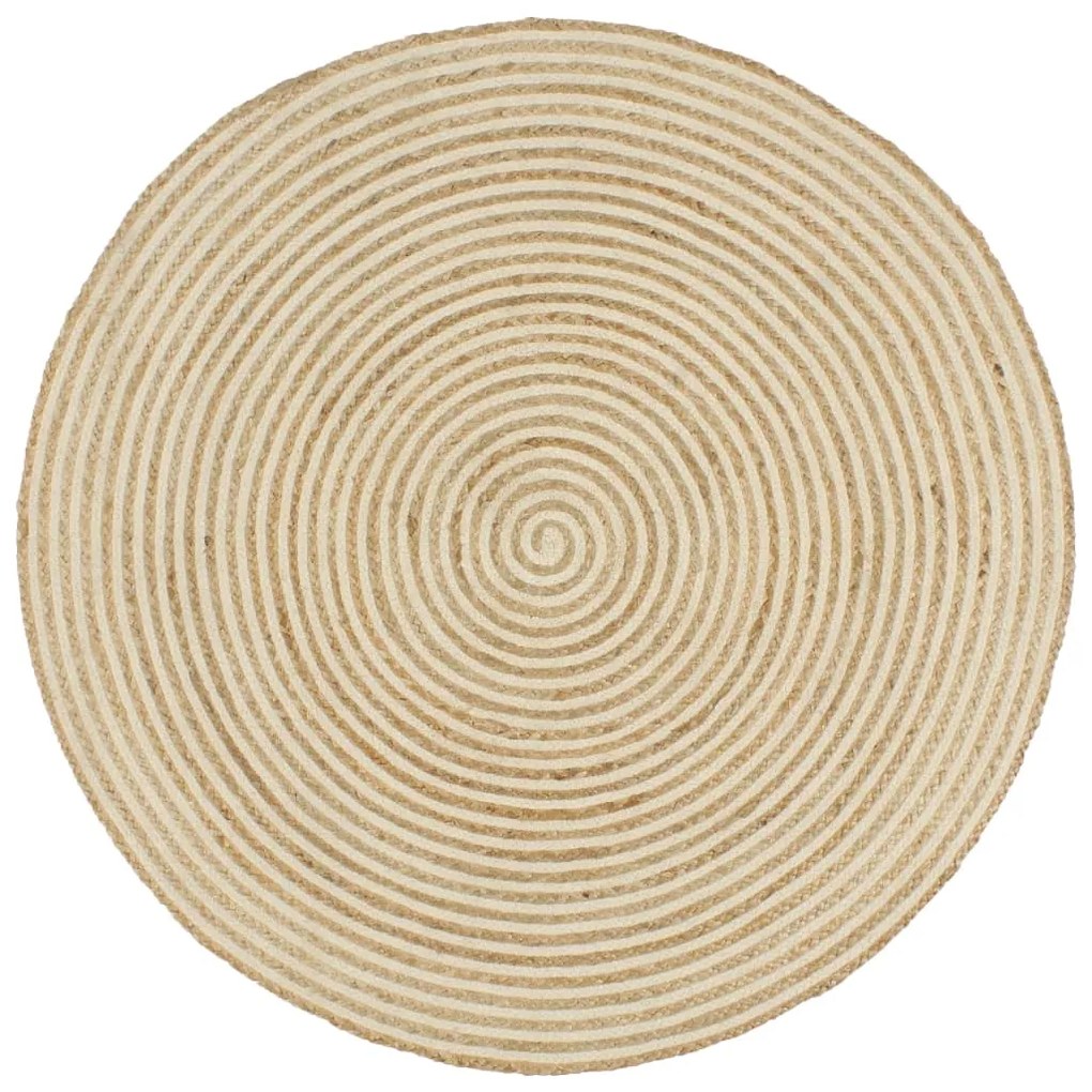 vidaXL Ručne vyrobený jutový koberec, špirálova potlač, biely 90 cm