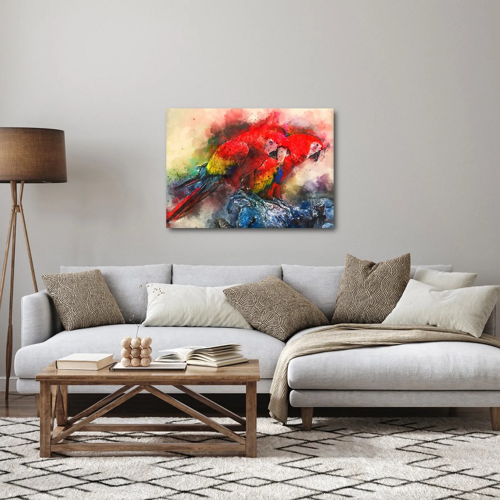 Obraz červených papagájov ara (70x50 cm)