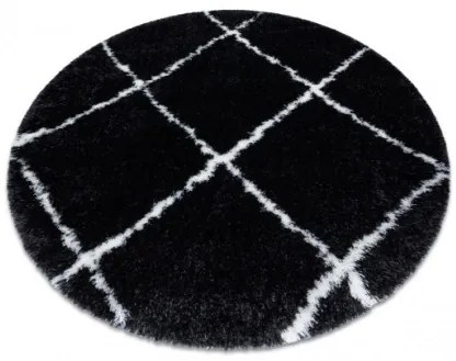 Koberec FLUFFY kruh shaggy kratka, trellis - antracit / biely