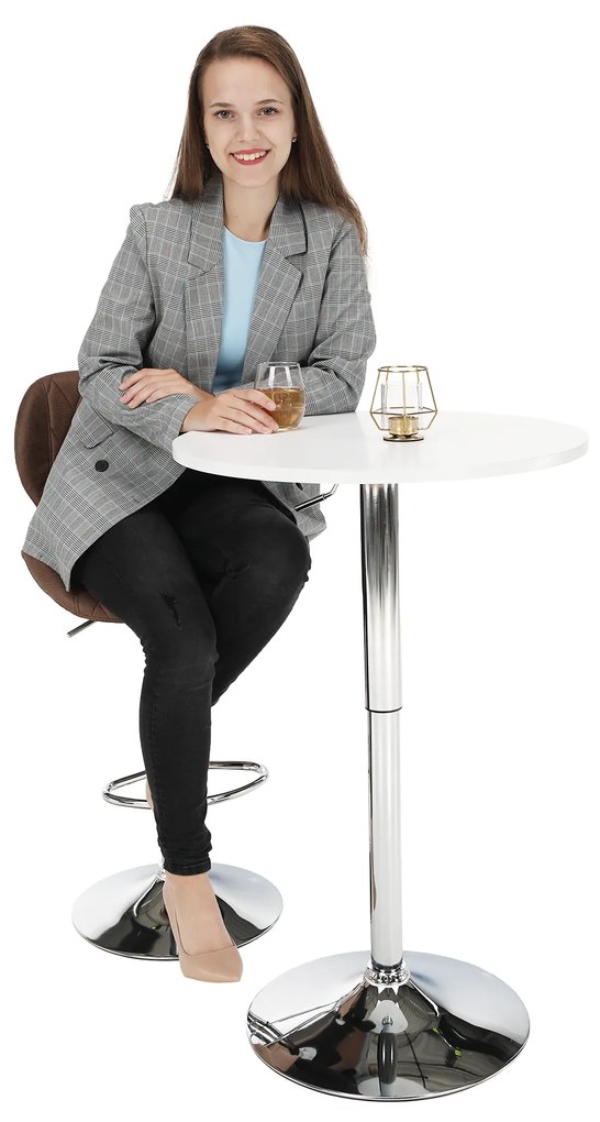 Kondela Barový stôl s nastaviteľnou výškou, biela, priemer 60 cm, BRANY NEW