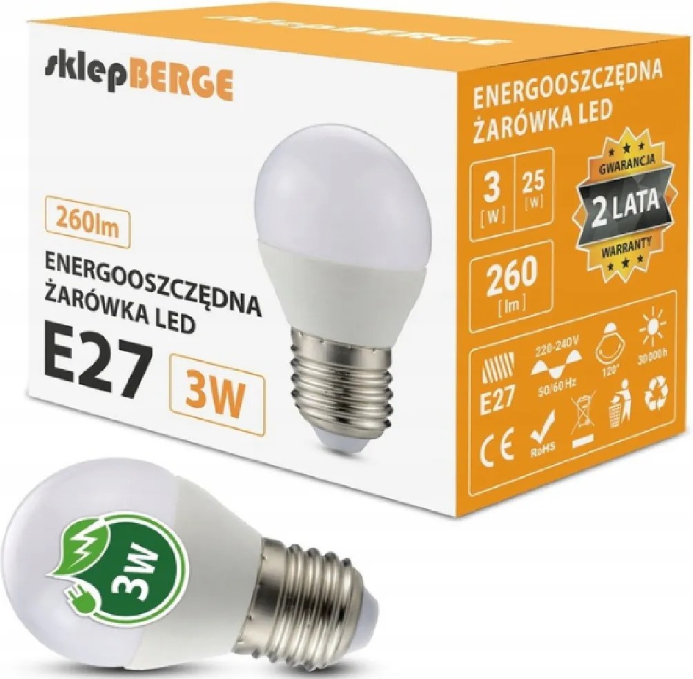 BERGE LED žiarovka - E27 - G45 - 3W - 250Lm - guľa - teplá biela