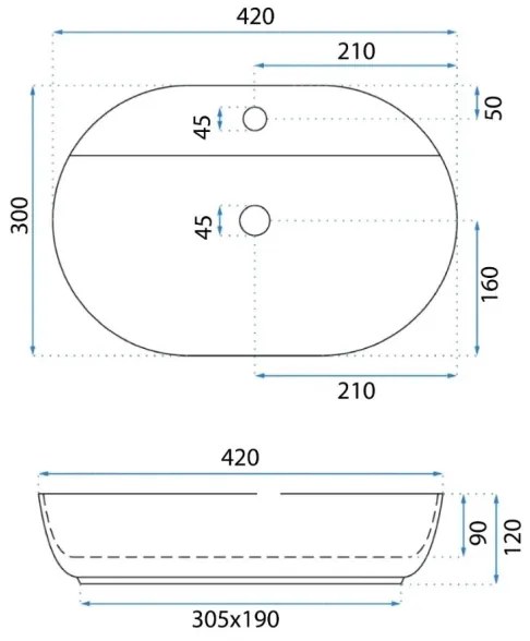 REA-U6617 - Umývadlo na dosku AURA 30x42 cm keramika/lesklá biela
