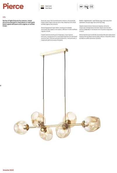 Redo 01-2619 - Luster na lanku PIERCE 6xE27/42W/230V zlatá/dymová