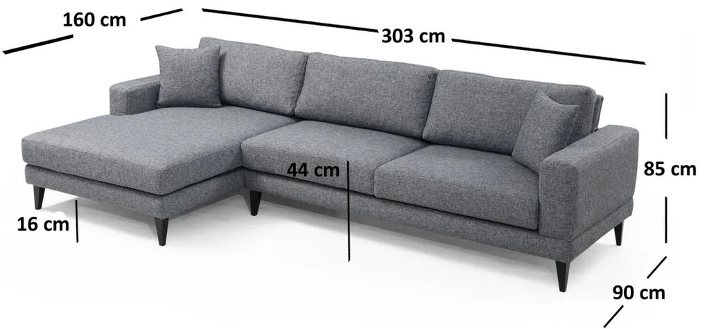 Rohová pohovka Nordica tmavosivá ľavá