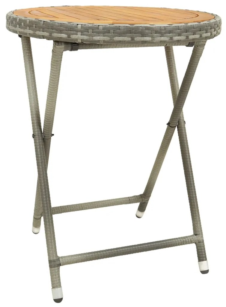 vidaXL Čajový stolík, sivý 60 cm, polyratan, akáciový masív