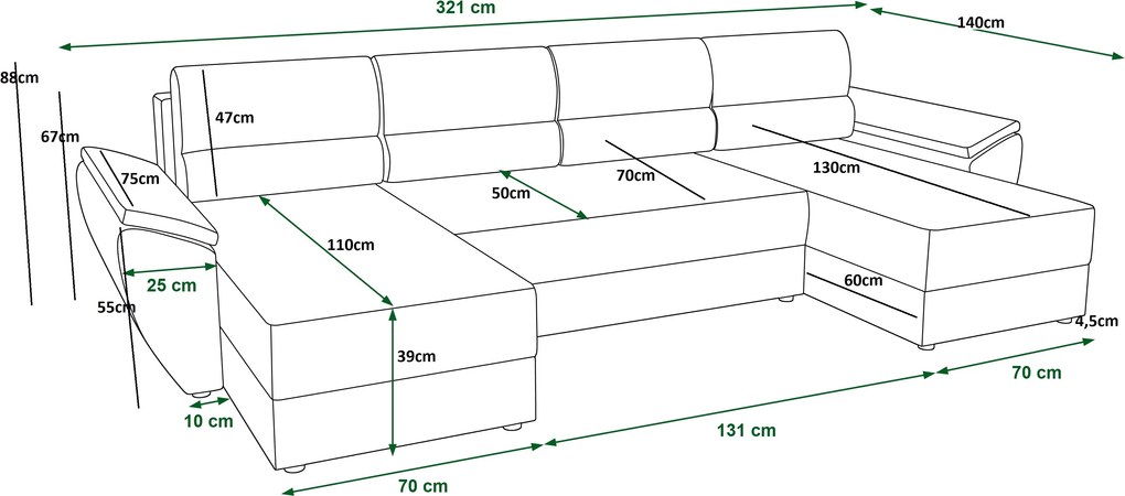 Rozkladacia sedacia súprava do U TAVERO 321x140 cm, svetlo béžová