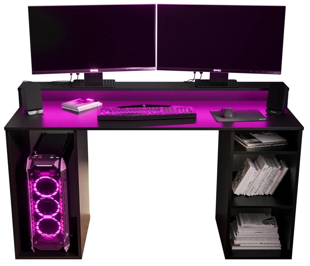 Herný PC stolík Garrick 1 (čierny) (s LED RGB osvetlením). Vlastná spoľahlivá doprava až k Vám domov. 1064134