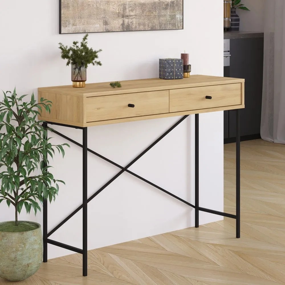 Konzolový stolík s doskou v dubovom dekore v prírodnej farbe 35x110 cm Titan – Marckeric