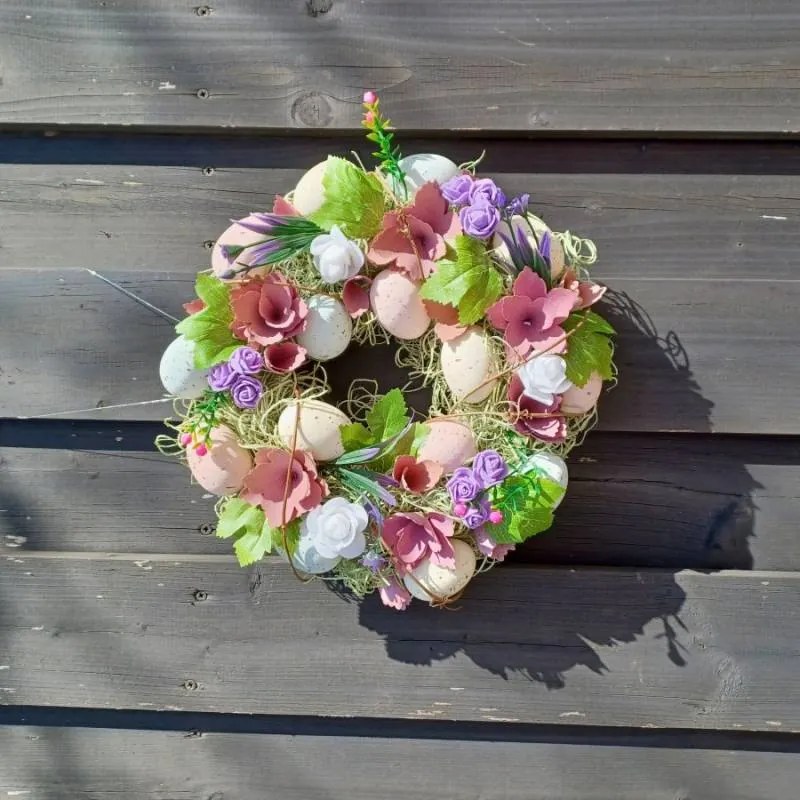 DECOLED Veľkonočný veniec, 30 x 8 cm, fialové a ružové kvety