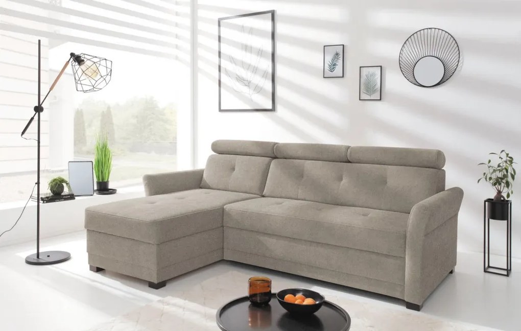 Rohová sedacia súprava Harris, hnedo-béžová taupe látka, ľavý roh