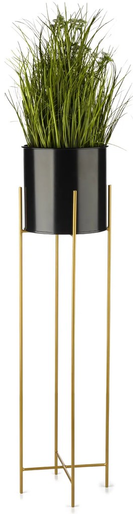 KOVOVÝ KVETINÁČ SO STOJANOM GLAMOUR 95X24 CM ČIERNA/ZLATÁ