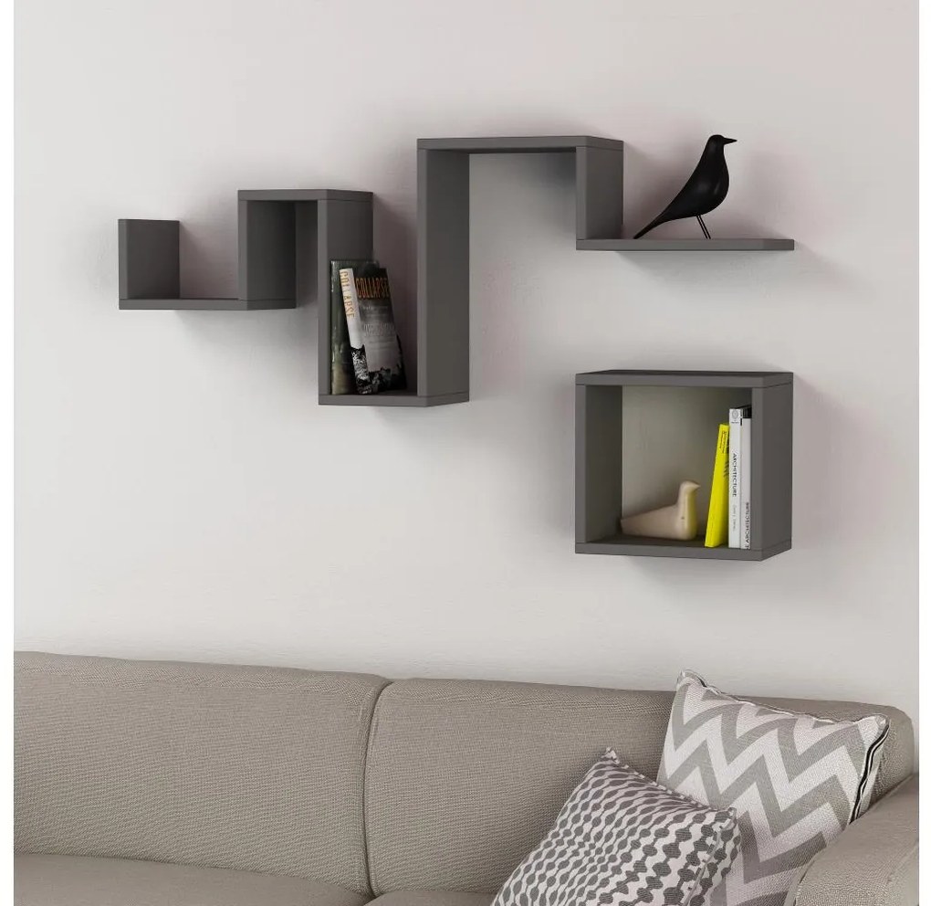 SADA 2x Nástenná polica FOLLOW antracit