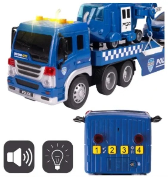 Policajný transportér s helikoptérou a autom