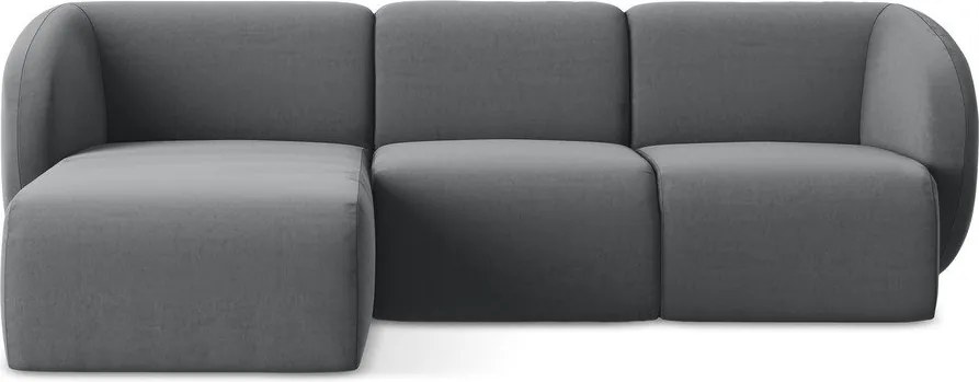 Sivá zamatová rohová pohovka (ľavý roh/s leňoškou) Lani – Makamii