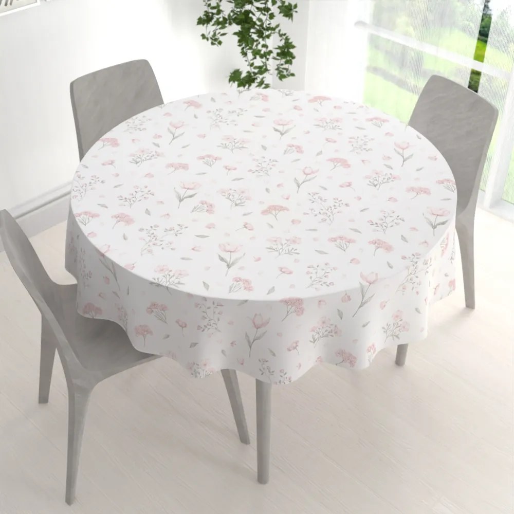 Biante Bavlnený okrúhly obrus Sandra SA-741 Ružové jarné kvety na bielom Ø 130 cm
