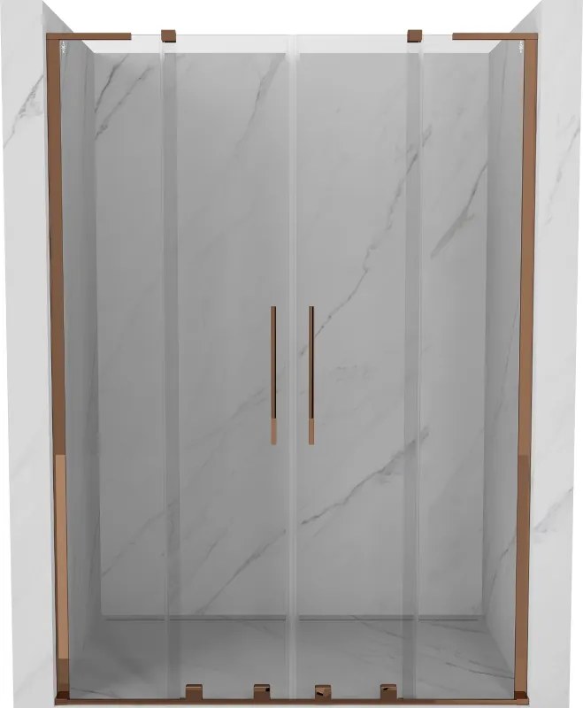Mexen Velar L Duo, posuvné sprchové dvere do otvoru 160 cm, 8mm číre sklo, ružové zlato, 871-160-003-02-60