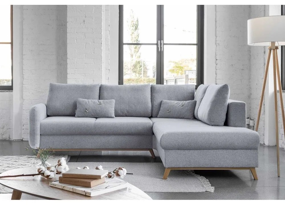 Svetlosivá rozkladacia rohová pohovka Miuform Scandic Lagom L, pravý roh