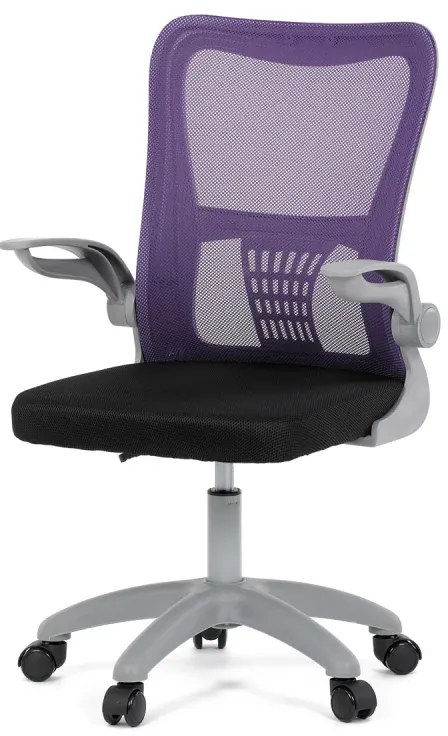 Kancelářská židle, fialová síťovina, šedý plast, kolečka na tvrdé podlahy