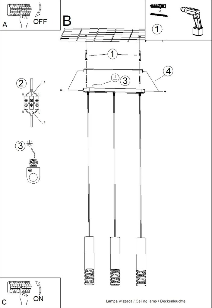 Závesné svietidlo Lami, 3x biele kovové tienidlo