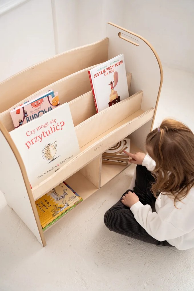 Dětský montessori regál s knihovnou, bílý - 74 x 75 cm
