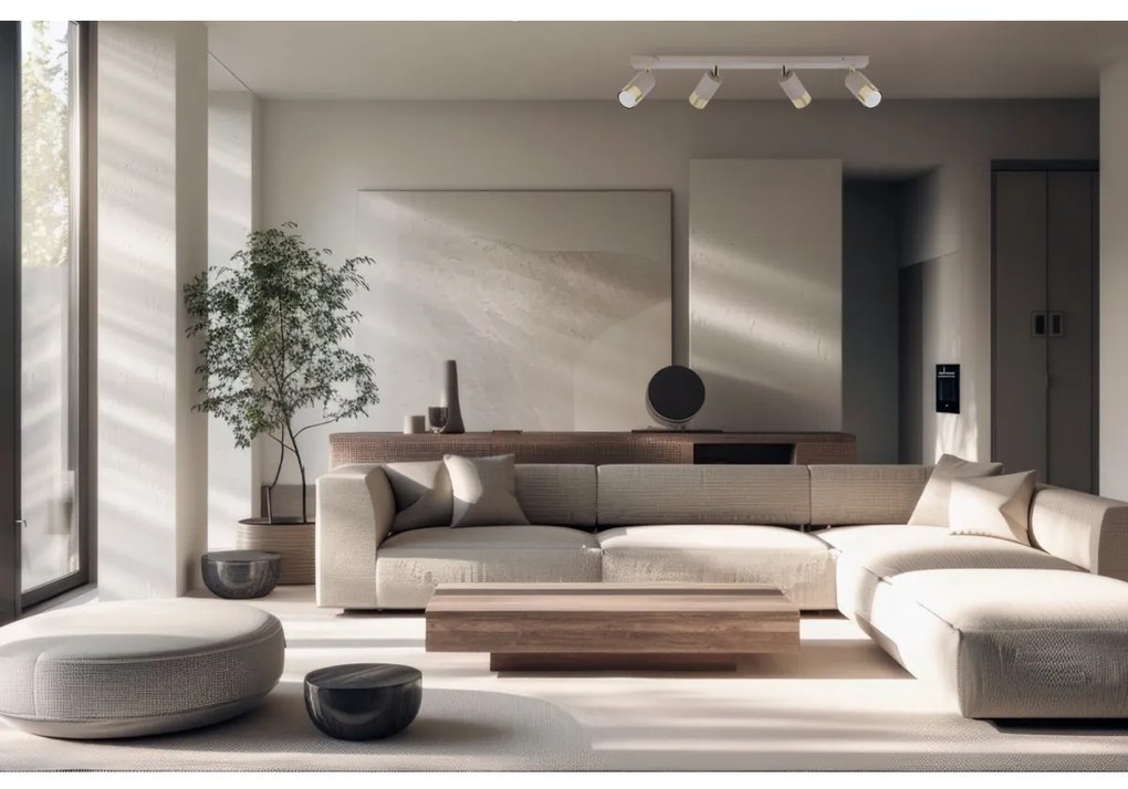 Bodové svietidlo Hugo, 4x béžové/zlaté kovové tienidlo, (možnosť polohovania)